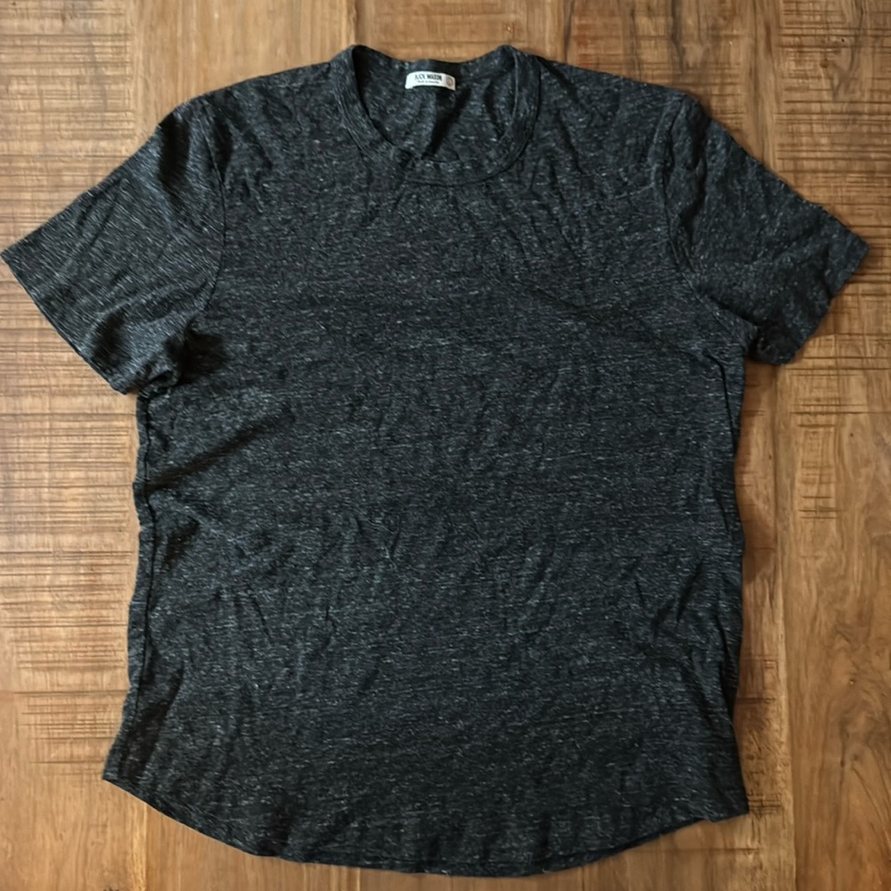 Buck Mason large curved hem T shirt charcoal heather